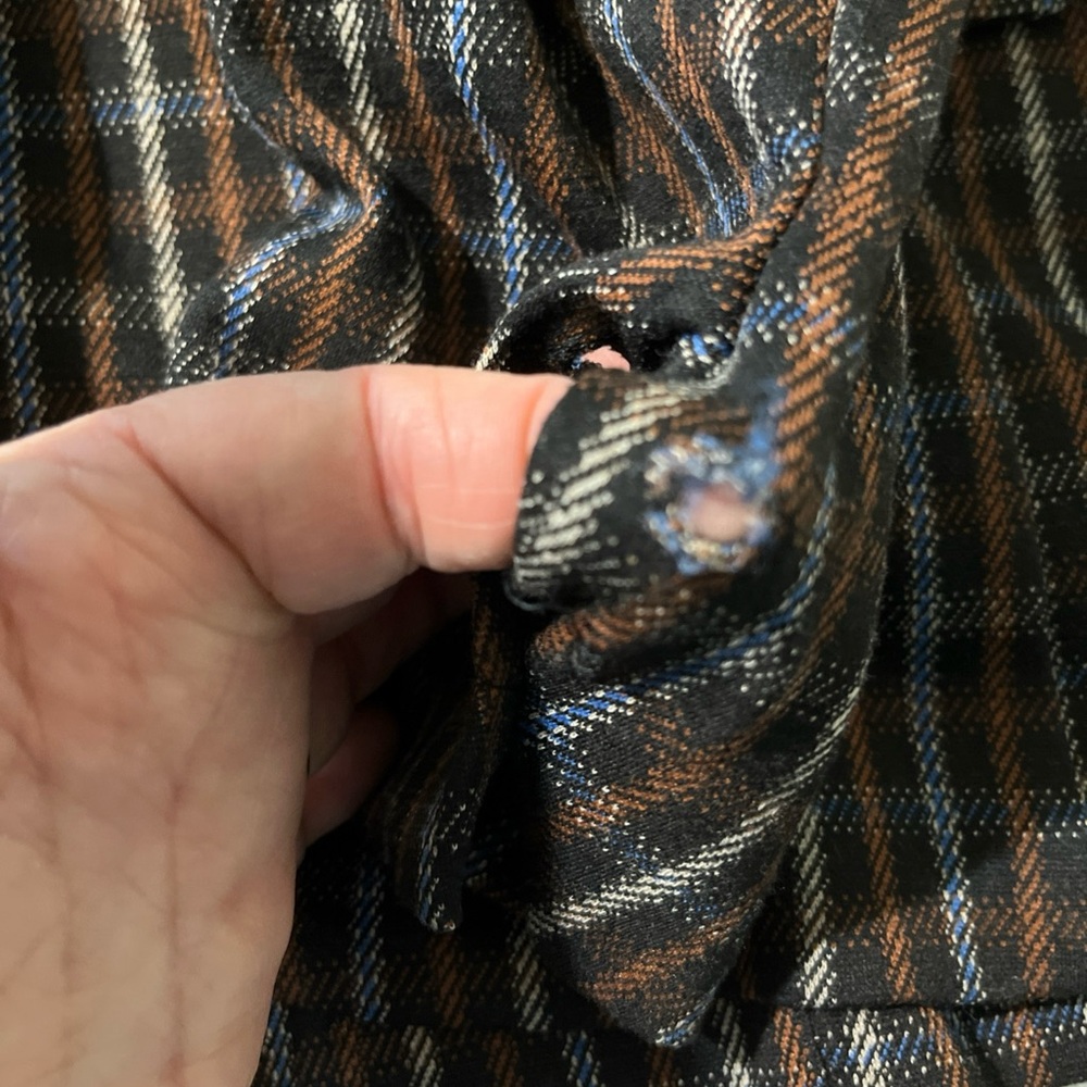 LIVERPOOL Women M Blazer Jacket Removable Hoodie Brown Tan Blue Plaid New Defect - Picture 14 of 16
